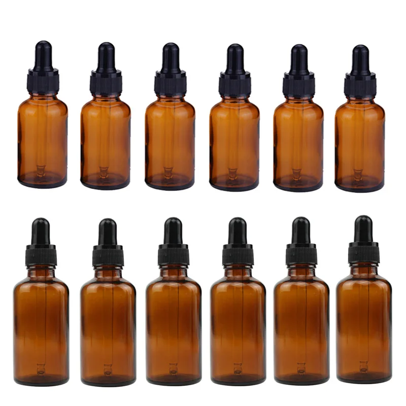 

12Pcs 30ml 50ml Empty Dropper Bottle Refillable Amber Glass Pipette Bottles for Essential Oil Aromatherapy Liquid Dropper Bottle