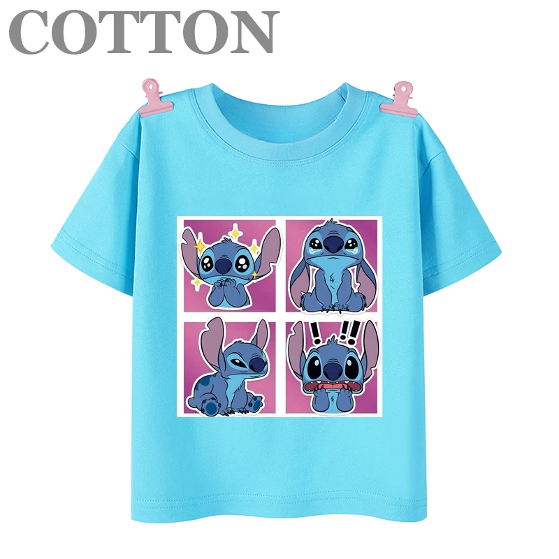 thumbnail image 1 of Camisetas de algodón para niños de moda de verano con múltiples estampados de manga corta y cuello redondo de Disney Stitch Anime, 1 of 5