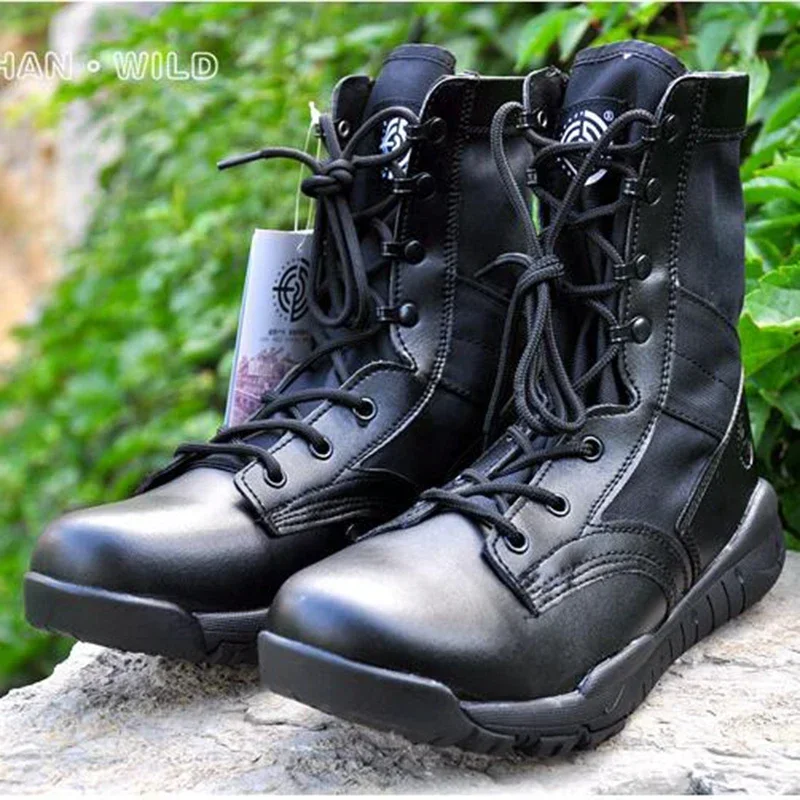 Summer Men Tactical Boots for Men Breathable Oxford Light Soft Desert Combat Shoes Men Ankle Boot Canvas Punk Knee-high Boots outdoor boots