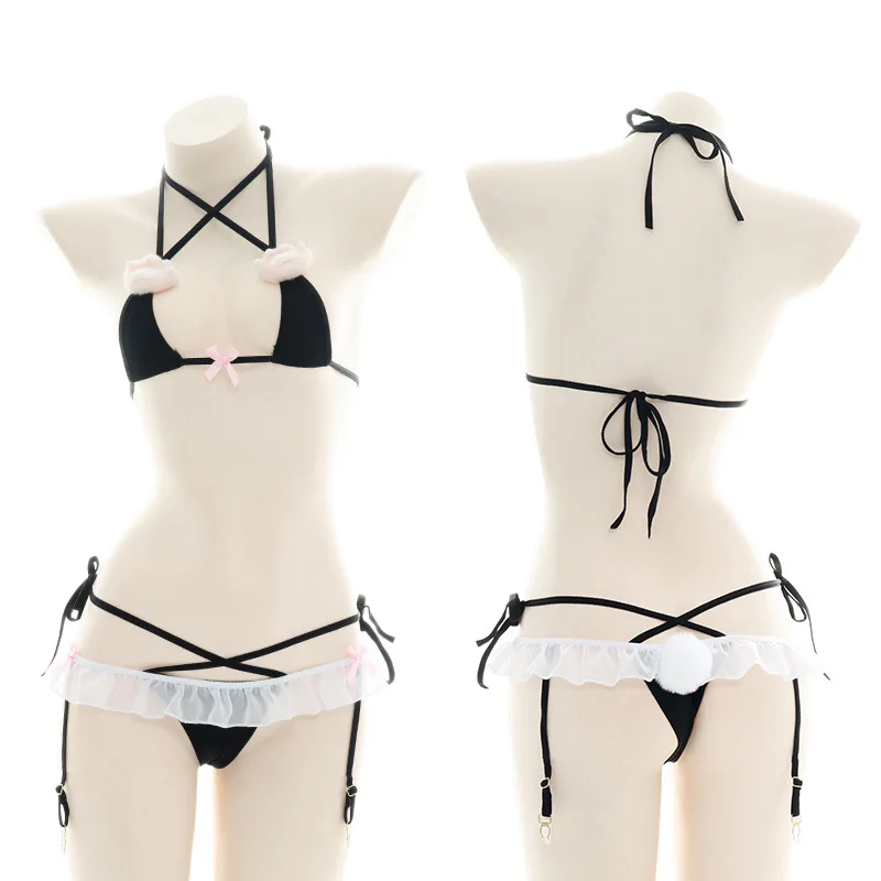 

Cute Micro Bikini Bra and Panty Set Underwear Women Sexy Cat Anime Panties Erotic Cosplay Ddlg Lingerie Rope Play Maid Costume