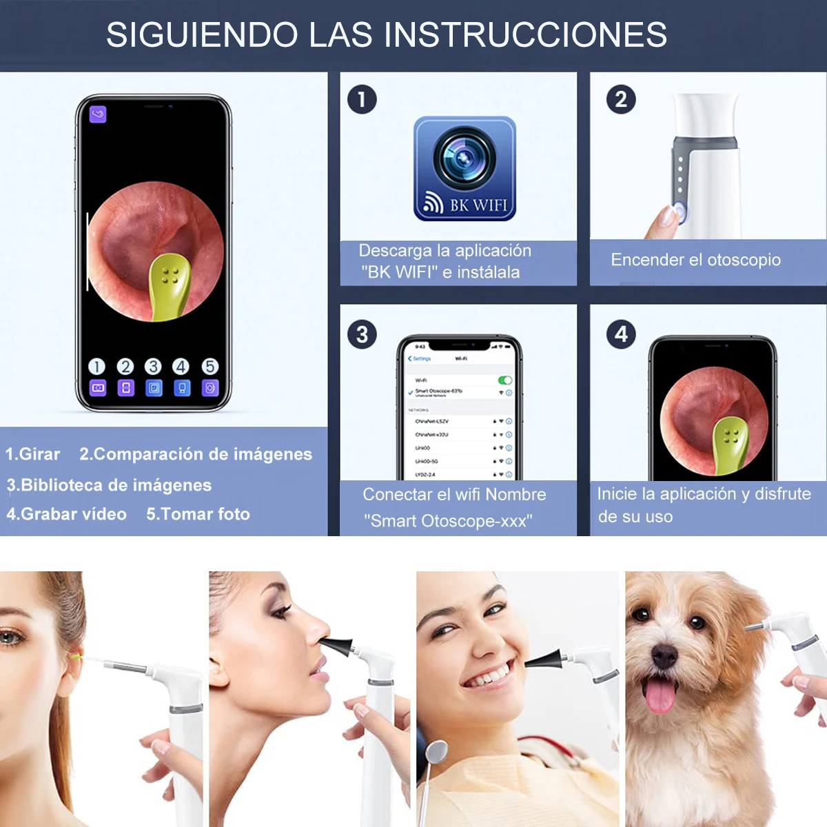 TESLONG 3.9mm Lens Wireless Otoscope 720P HD WiFi Ear Scope with 6 LED for Kids and Adults Support Android and iPhone 5