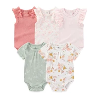Newborn Baby Girl Clothes 5Pieces Unisex Bodysuits Cotton Baby Boy Clothes Set Solid Color Summer Print Cartoon Bebes 6