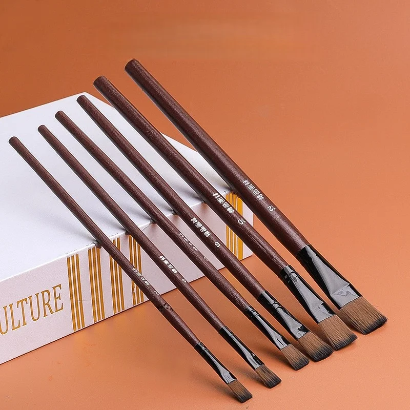 6피스 나일론 플랫팁 수채화 유화 세트, 전문 미술 창작 페인팅 브러쉬