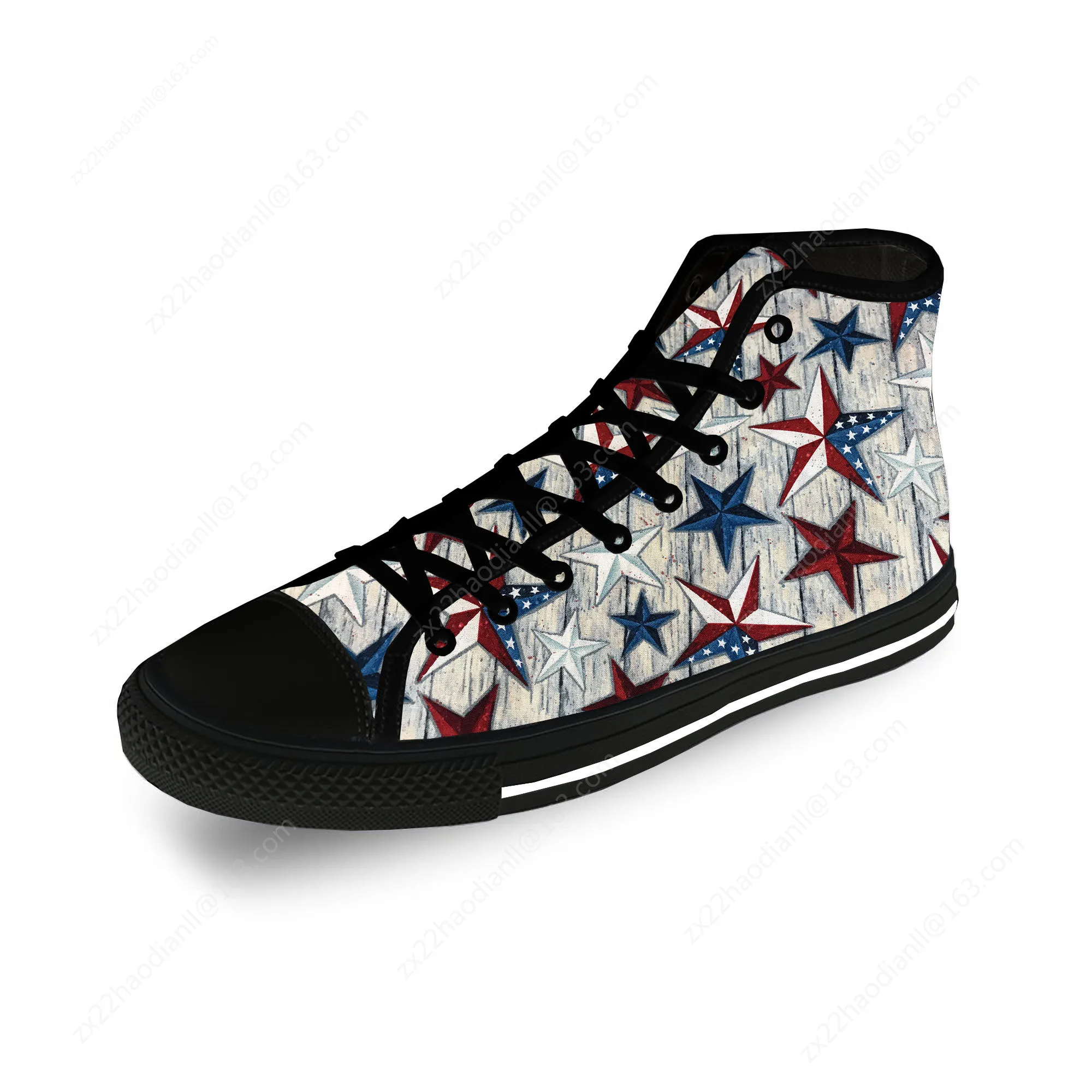 USA American Flag Stars Patriotic Lightweight Cloth 3D Print Fashion High Top Canvas Shoes Men Women Casual Breathable Sneakers