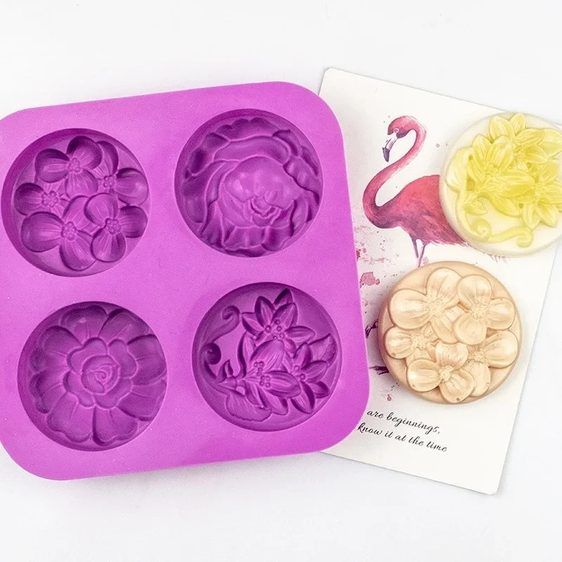 Silicone Mold Baking Mold 3D Relief Flower Silicone Soap Mold Handmade Round Soap Making Kit Chocolate Cookie Cake Decoration Baking Tools Home Decor Gift