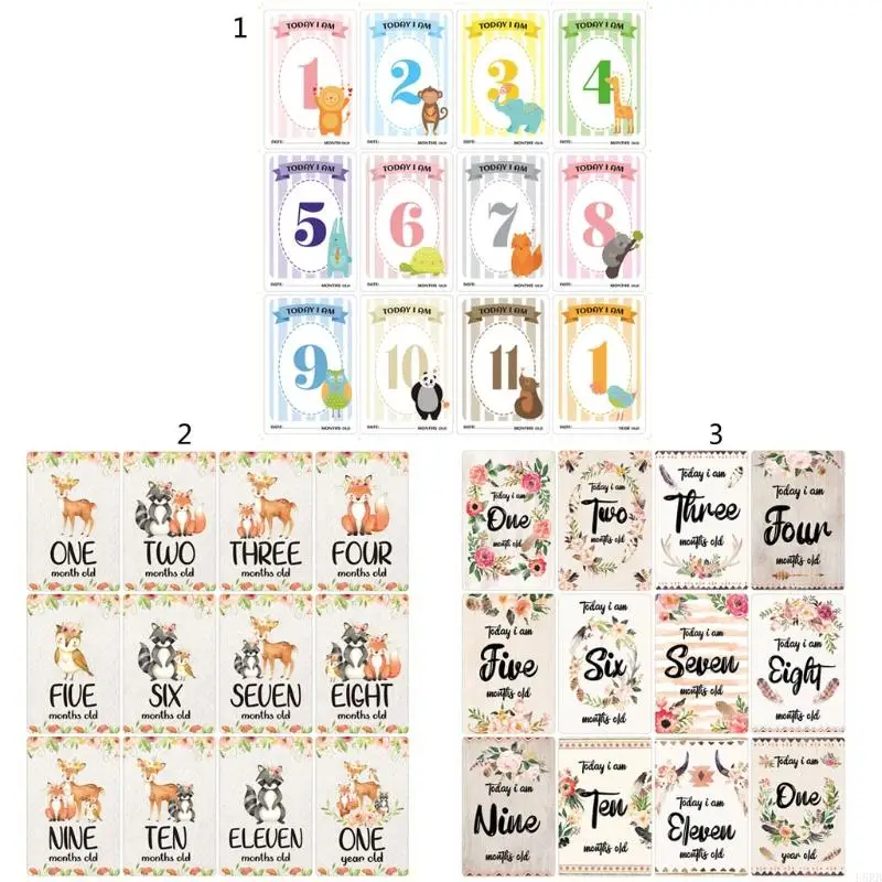 L8RB 12 Sheet Baby Monthly Milestone Cards Birth to 12 Months Photo Prop Moment Cards