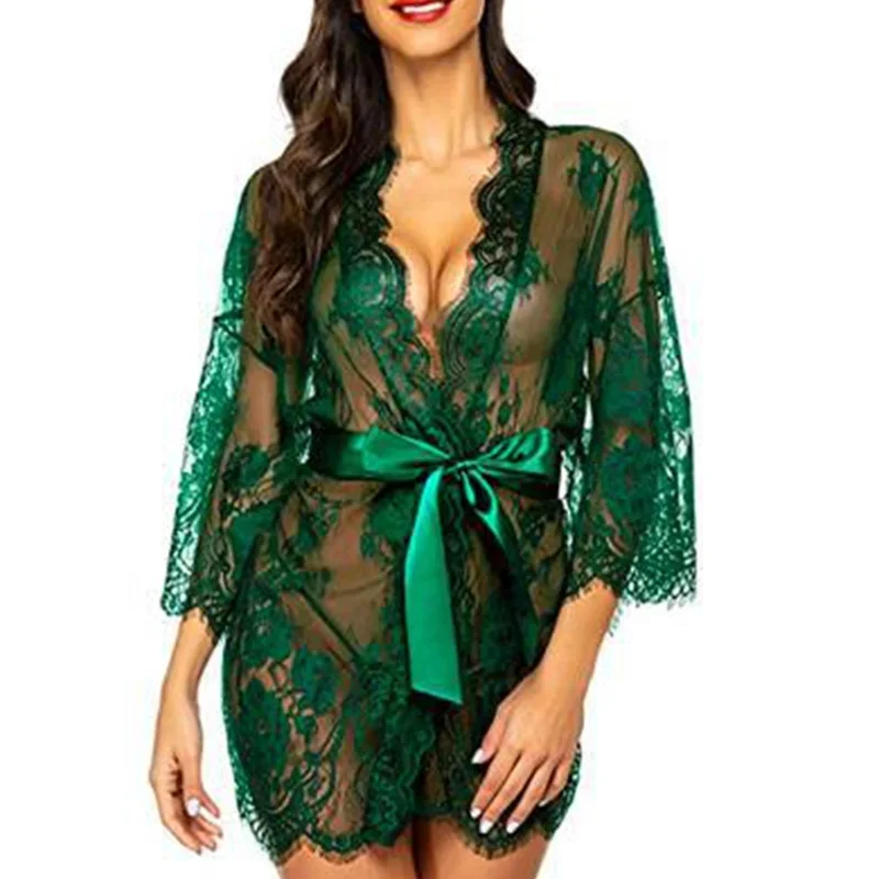Sexy Women Lingerie Lace Night Dress Sleepwear Nightgown Bandage Deep V G-String See Through Sexy Sheer Sleep Dress Robe women dress,women sleepwear