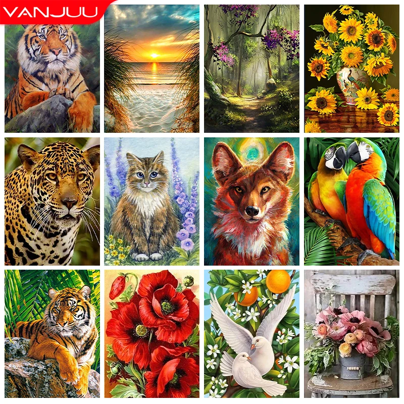 

Animal Tiger 5D DIY Diamond Painting Scenery Full Diamond Mosaic Kit Floral Cross Diamond Embroidery Painting Home Decor Gift
