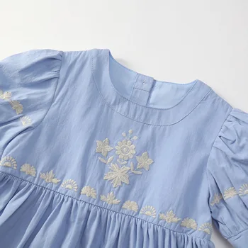 Girls' embroidered dress 2025 summer dress children's French sky blue bubble short sleeved princess dress - Image 4
