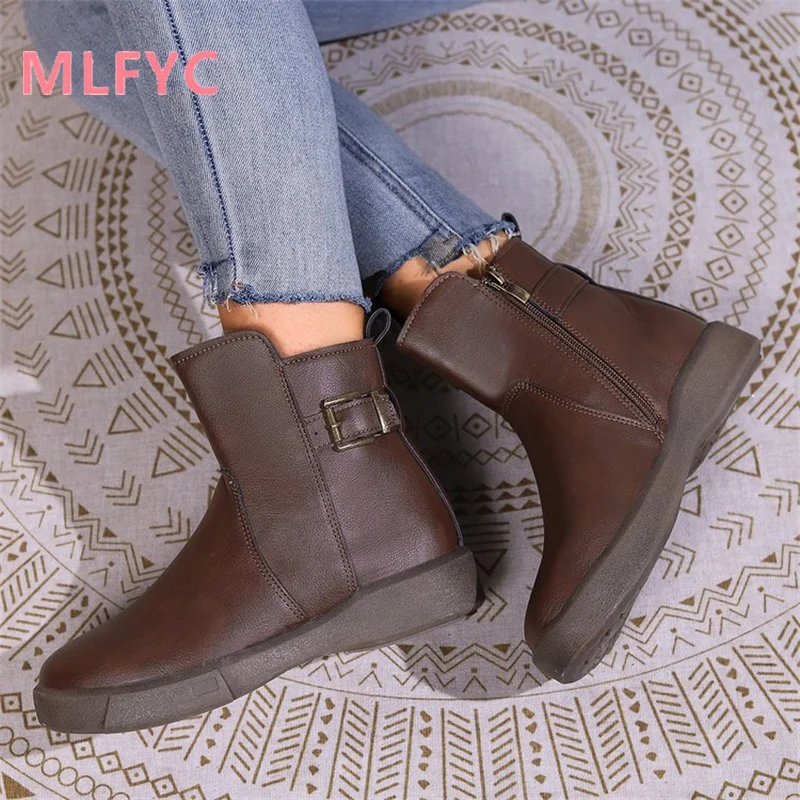 Large Women's Boots 2023 Autumn/Winter New Short Boots Round Toe Flat Bottom Casual Simple Boots Women's Vintage Boots