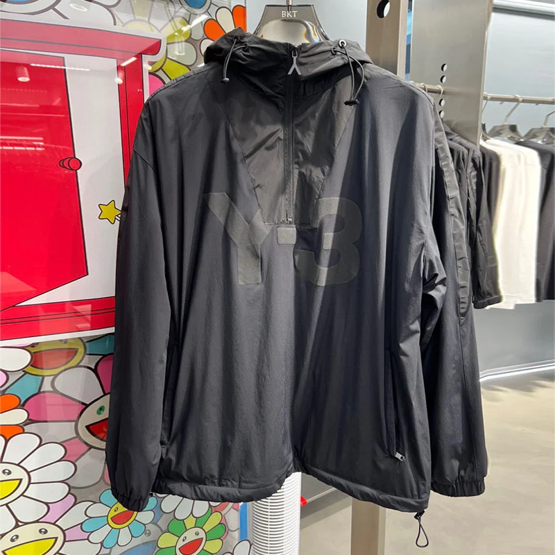 

Y-3 Yohji Yamamoto Autumn And Winter Keep Warm Casual Assault Suit Men's Fashion Panel Half Zip Print Loose Hooded Jacket Coat
