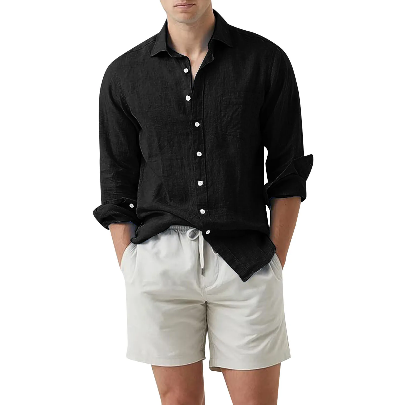 

Pure Cotton Men Simple Style Autumn Long Sleeved Shirts Pure Color Stand-Up Collar Casual Style Plus Size Men Clothing Hot Sale