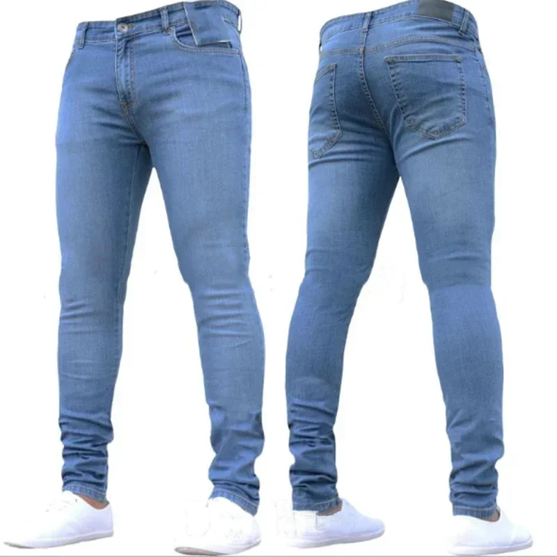

Jeans Zipper Waist Pants Mens Slim Pencil Size Skinny Male Trousers Denim For Men High Fit Stretch Plus Casual
