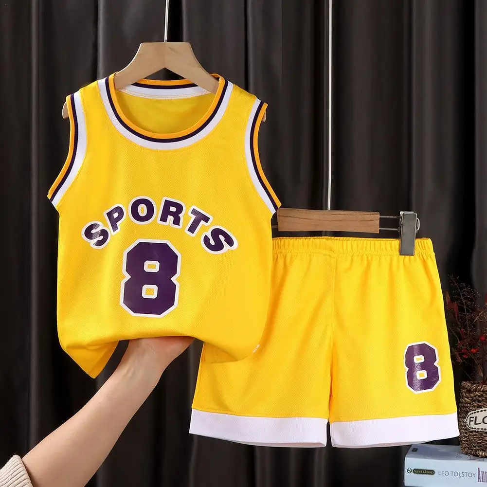 Children Basketball Uniform Set Breathable Teens Ball Clothes T Shirt Camisole + Shorts Pants 90-120cm kids sports suit