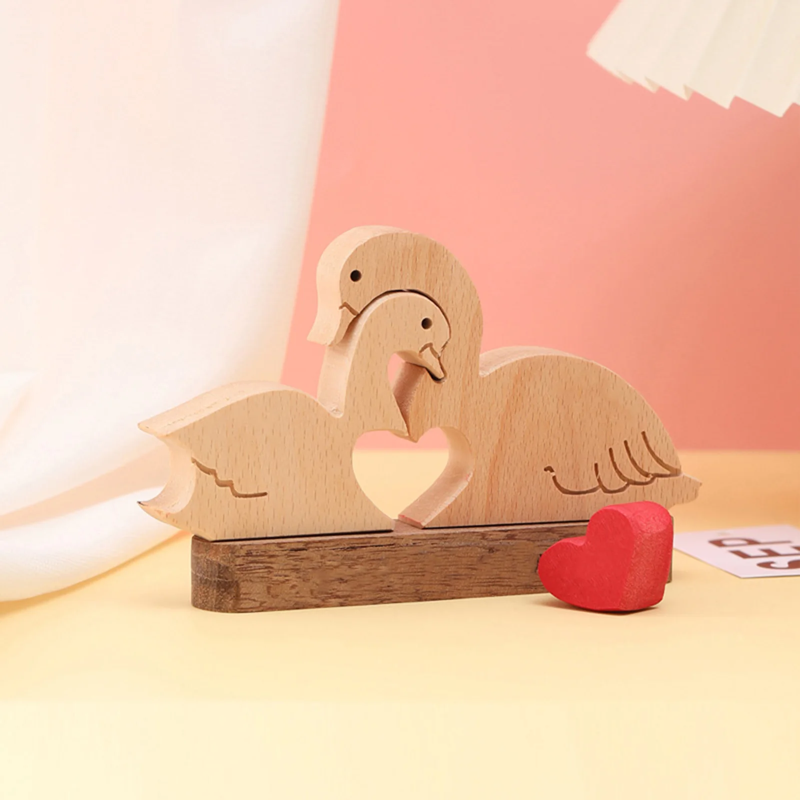 

Creative Swan Statue Wood Sculpture Creative Wooden Craft Tabletop Statue for Living Room Desktop Decoration