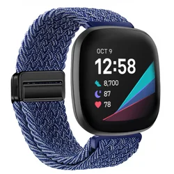 Premium Nylon Loop Magnetic Replacement Wristband - Versatile and Stylish - Fitbit Sense (22 Blue and White)