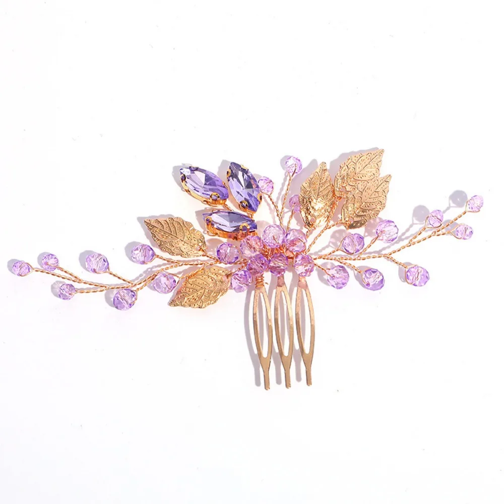 Purple Rhinestones Wedding Hair Combs with Crystal Bridal Hair Pieces Leaves Wedding Headpieces Hair Dress Hair Accessories