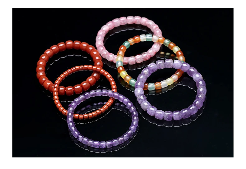 JD Naturstein Hetian Jade Gerade-Cut Barrel Bead Armbänder Frauen Männer Charme Glück Reiki Healing Stretch Armreifen Schmuck geschenk – Detail 4
