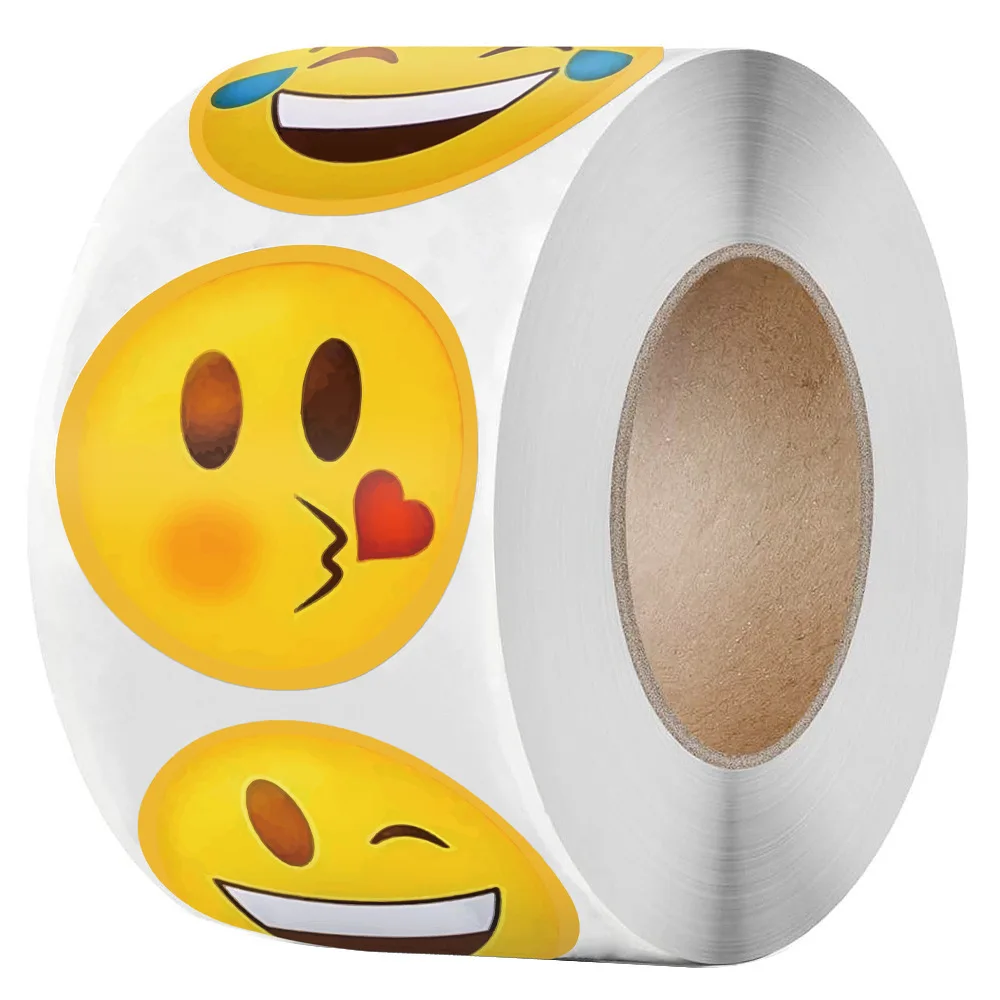 500Pcs/Roll cartoon stickers Funny Smile Face Expression Reward Stickers 8 Designs 2.5cm/1.0in Round PC Pad Fridge Gift Diy Decor
