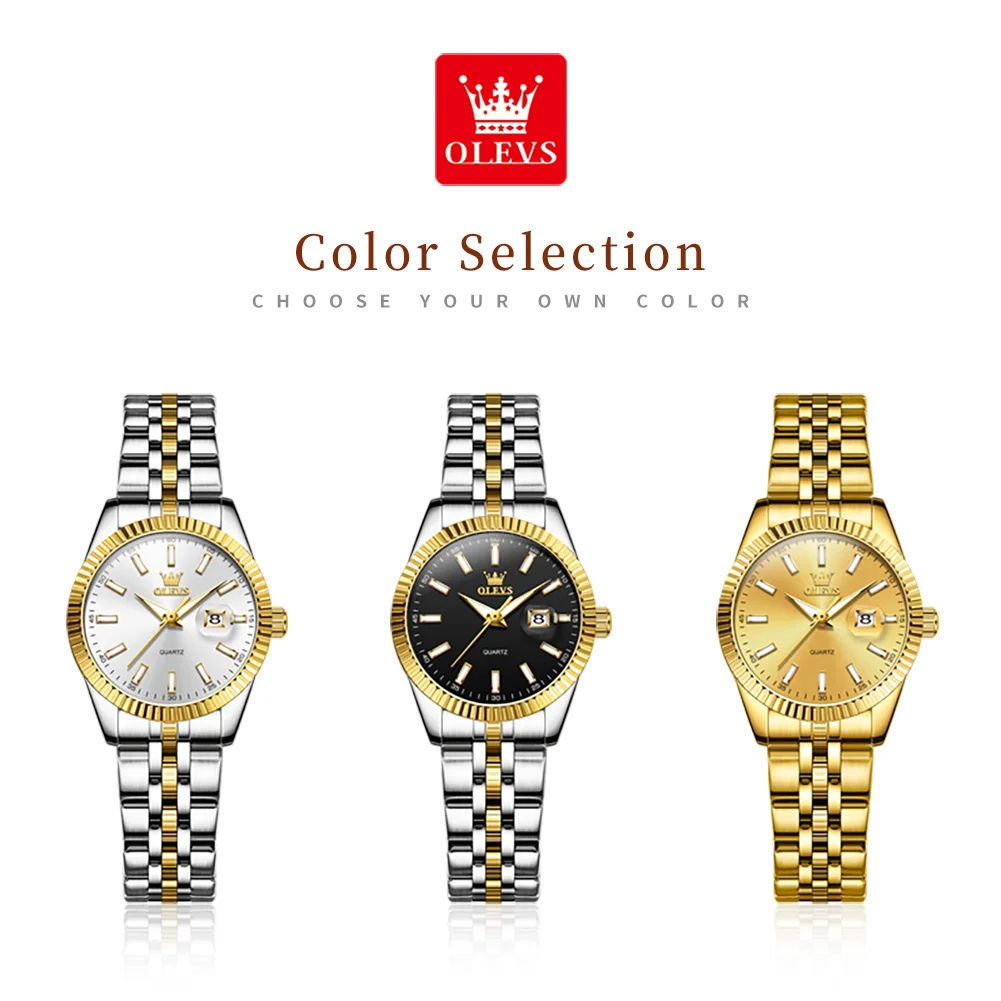 OLEVS 5593 Woman Watch Stainless Steel Waterproof Auto Date Elegant Ladies Wristwatch Luxury Original Quartz Watch for Women New 6