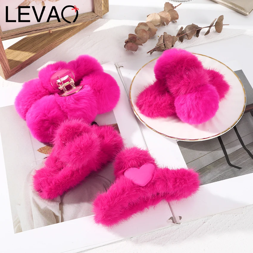 Pince À Cheveux En Peluche Rose