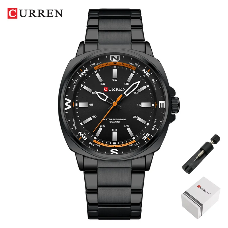 時計 S CURREN 8455 Men's Fashion Silver Quartz Watch Leisure