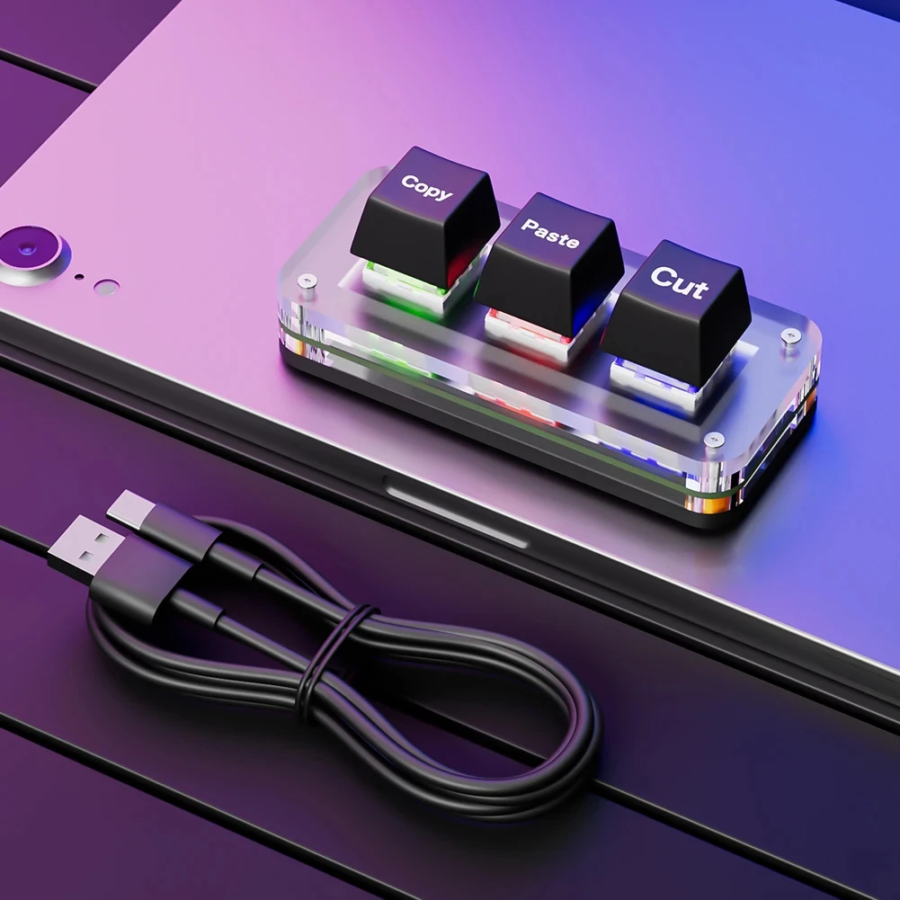 RGB CTRL X C V 단축키 한손 키보드, 3 키 매크로 키패드, USB C타입 게임용 키패드, 회계 작업 또는 리듬 게임용