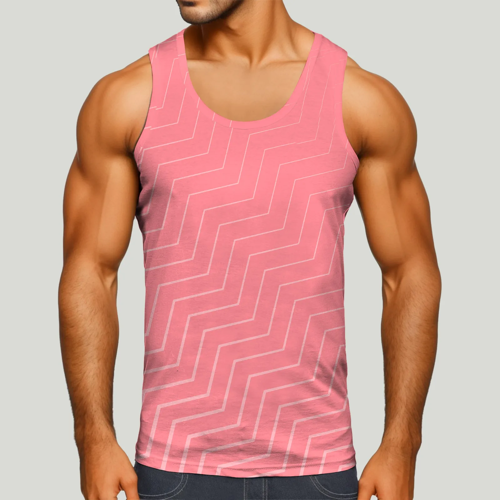 

Men Fashion Spring Summer Casual Sleeveless O Neck Printed Tank Tops Blouse Shirts