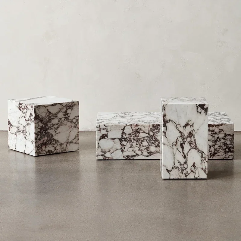 3 Sizes Luxury Natural Marble Calacatta Viola Villa Stone Coffee Table Column Art Square Side Tea Desk