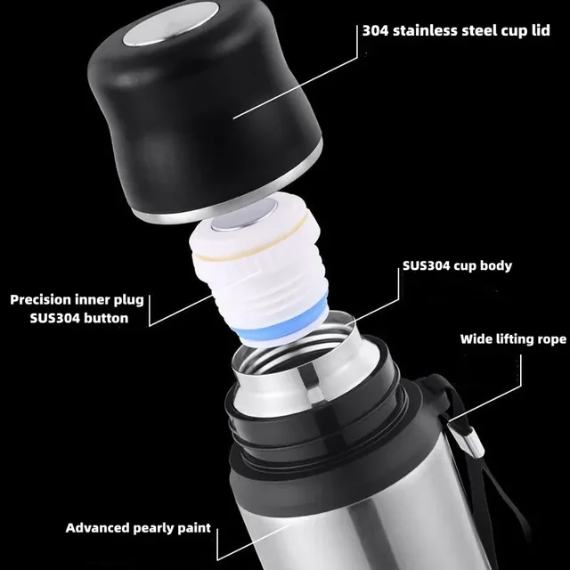 Large Capacity Stainless Steel Water Bottle With Lid Cup Coffee Vacuum Flask Outdoor Travel Thermal Cup Leakproof Thermos Bottle 4