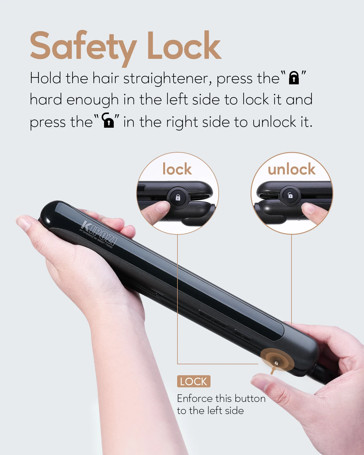 KIPOZI Straightening Iron Ceramic Hair Straightener Adjustable Temperature 2 In 1 Fast Heating Flat Iron 9 Temps LCD Safety Lock 3