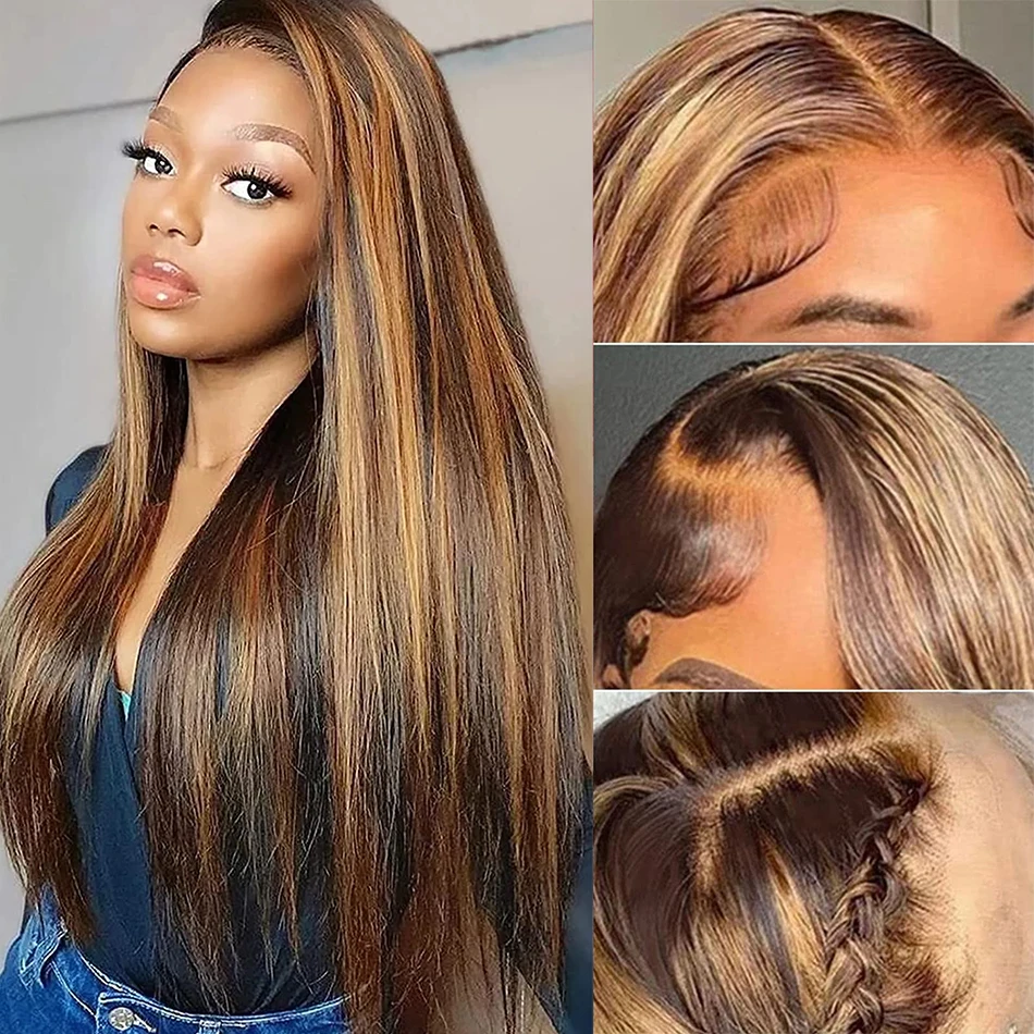 Highlight Wig 13x6 Hd Lace Frontal Wig 13x4 Straight Lace Front Human Hair Wigs For Women Pre Plucked 4/27 Colored Honey Blonde 3
