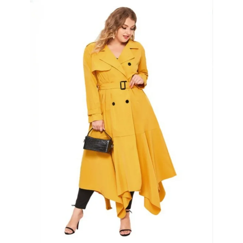2023 New Women Fashion Large Size Solid Color Long Trench Coat Double Breasted Irregular Female Outwear Casual All-match Outcoat