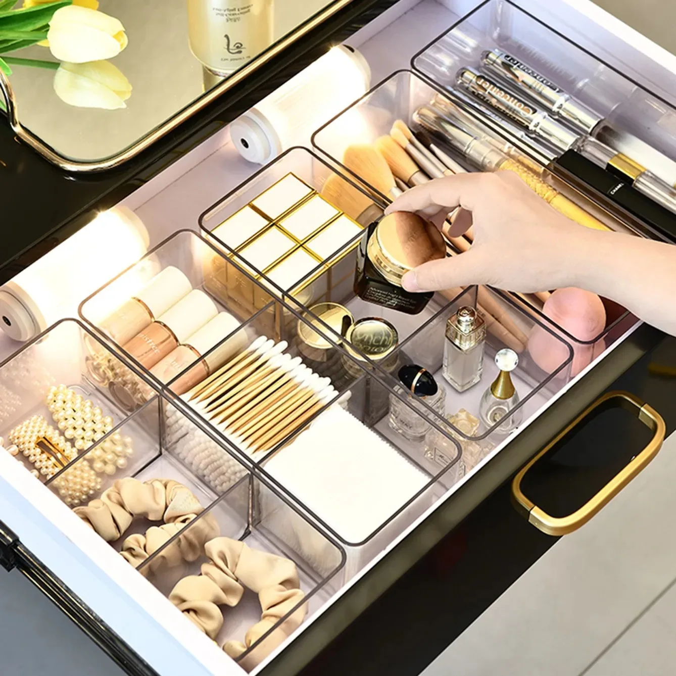 Clear Acrylic Makeup Layered Storage Box Dressing Table Cosmetic Lipstick Organizer Boxes Desktop Drawer Divider Storage 2