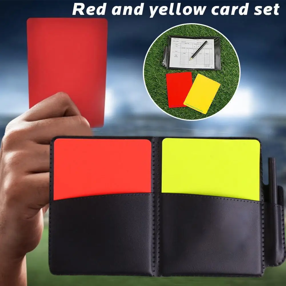 Soccer Referee Record Book Fluorescent Red Yellow Warn Cards Recording Equipment And Leather Football With Pencil Wallet Paper soccer ball soccer referee cards