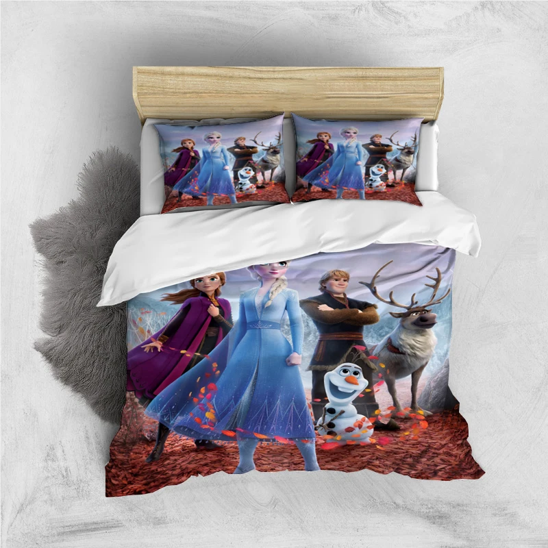 thumbnail image 1 of Disney Cartoon Frozen Elsa Print Three Piece Bedding Set Cover Set With Pillowcase Children or Adults King Queen Full Twin Size, 1 of 5