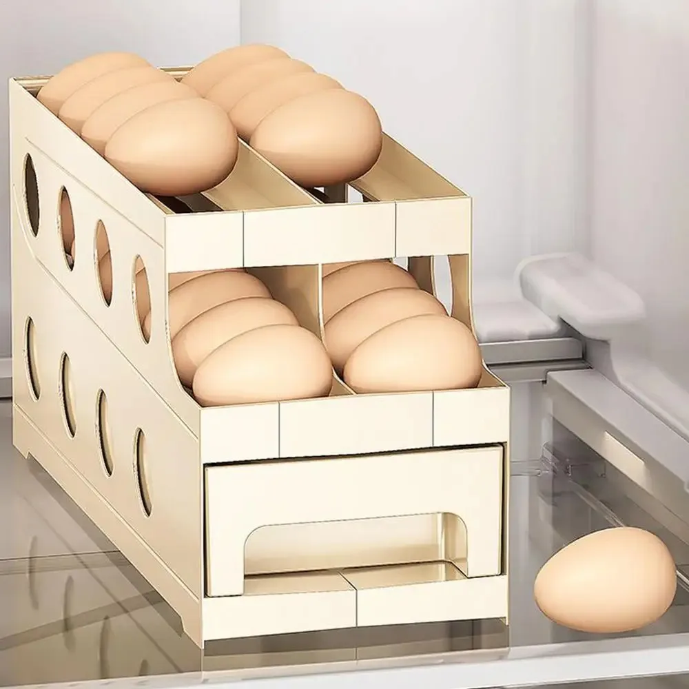 New Home Multi-Tier Automatic Rolling Egg Holder Drawer-Style Food Storage Rack Space-Saving Refrigerator Storage Rack