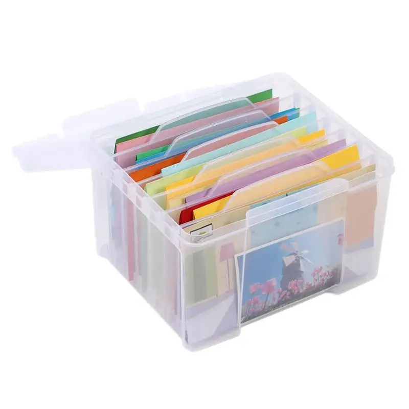 

Photo Box Organizer Transparent Crafts Sticker Box Multifunctional 6 Grid Card Storage Organizer With Handheld CaseFor Household