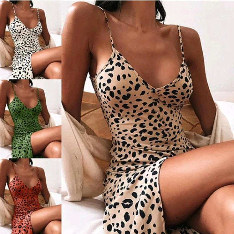 

2023 Spring/Summer New European and American Leopard Print V-neck Sling Dress for Women