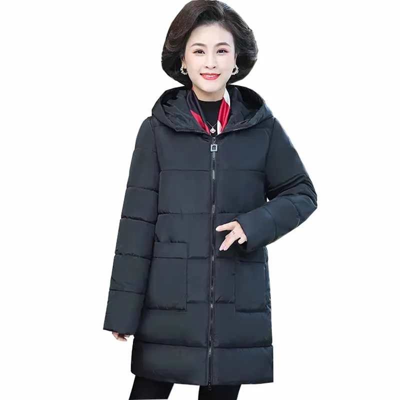 

2022 NEW Winter Parkas Middle-Aged Women Cotton Wadded Jacket Female Thick Warm Hooded Outwear Large Size 6XL Winter Coats JH49