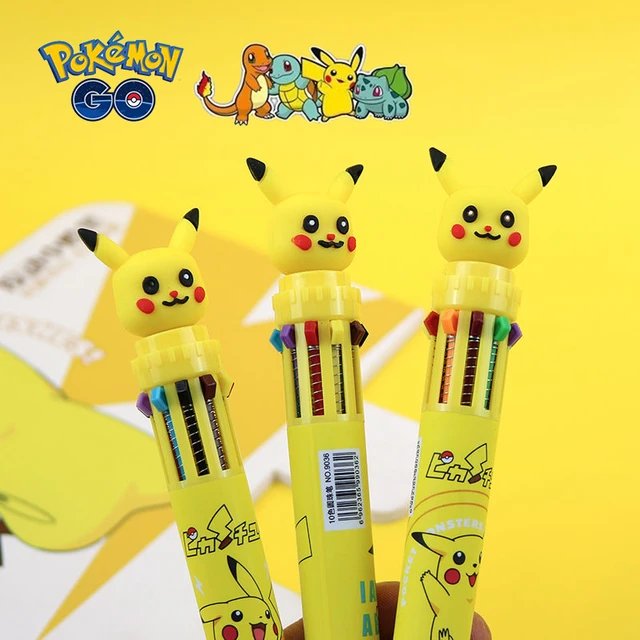 Bolígrafo de prensa de Pokémon Pikachu, bolígrafo de presión multicolor de  dibujos animados creativos, papelería de