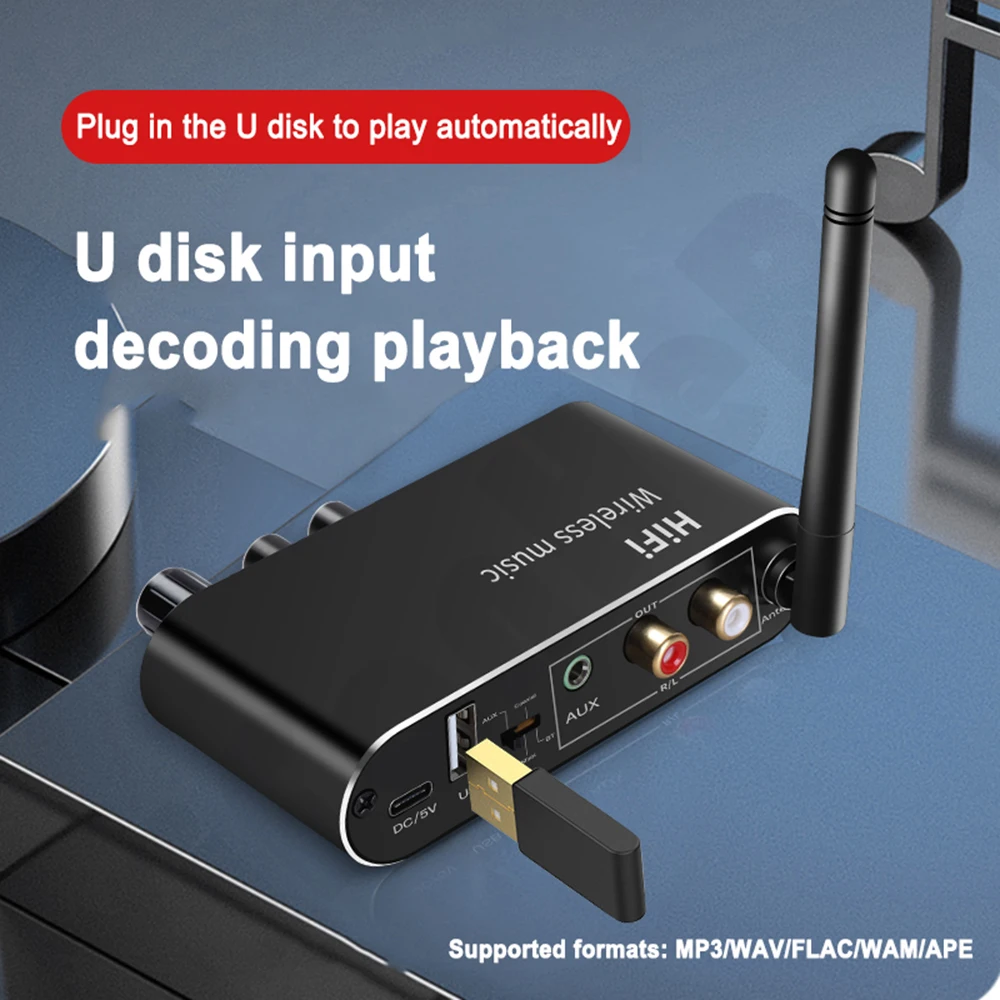 

Bluetooth-compatible 5.0 Receiver Optical Fiber Coaxial Audio Decoding Converter 3.5MM 3.5 AUX RCA Amplifier USB interface