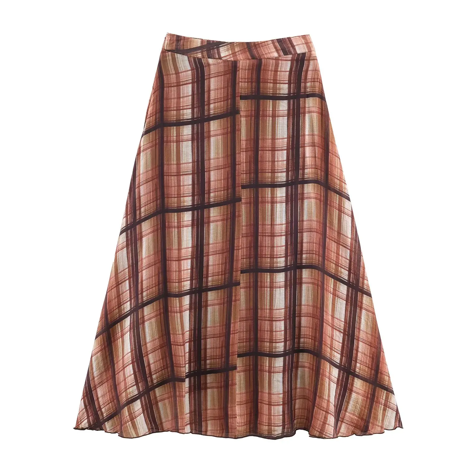 Women Fashion Chic Elegant Half Skirt Female Vintage Check Long Skirts New Printed Midi Skirt High Street Casual Holiday Skirts