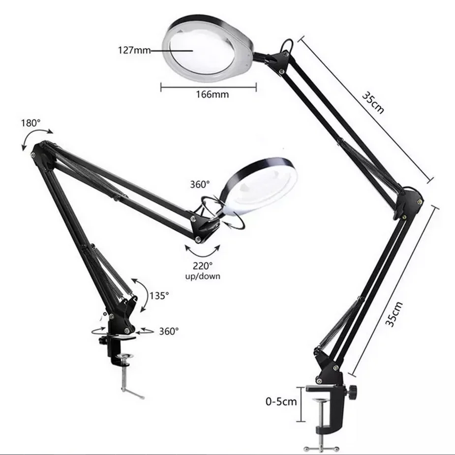 3 Colors Mode LED Magnifying Glass with Light 10X 20X Magnifier Lamp 5'' 5.5D Lens For Reading,Repair,Close work magnifying glass light