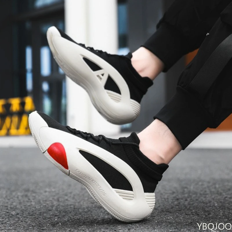 Spring and Autumn New Elastic Socks Men's Shoes Mid Top Breathable Thick Bottom Casual Large Size Men's Designer Shoes