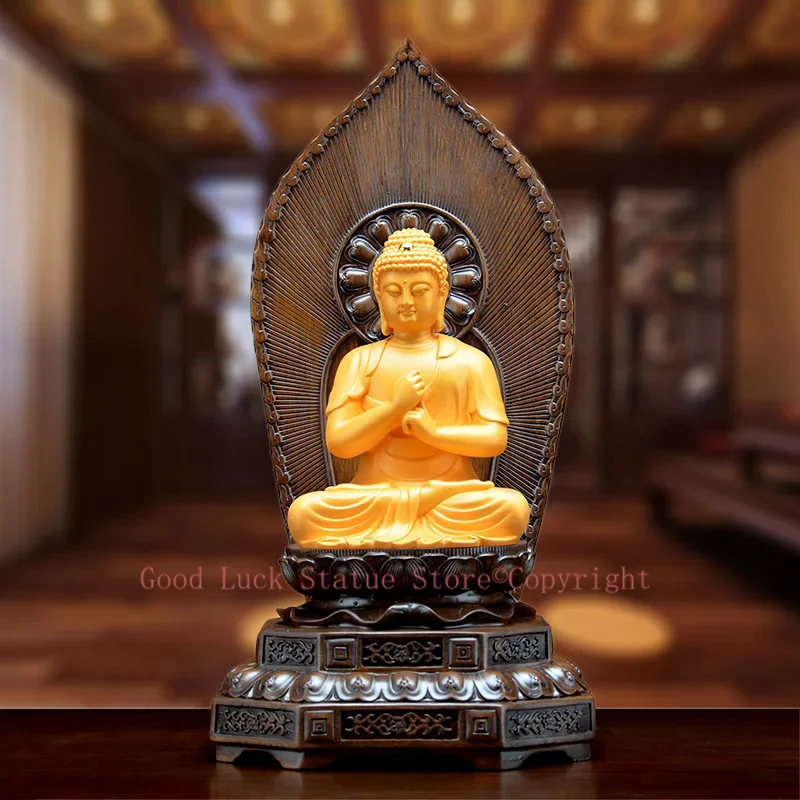 

TOP GOOD BUDDHA # греко-буддийский домашний офис защита # Юго-Восточная Азия Золотая RU LAI Будда статуя-34 см большой