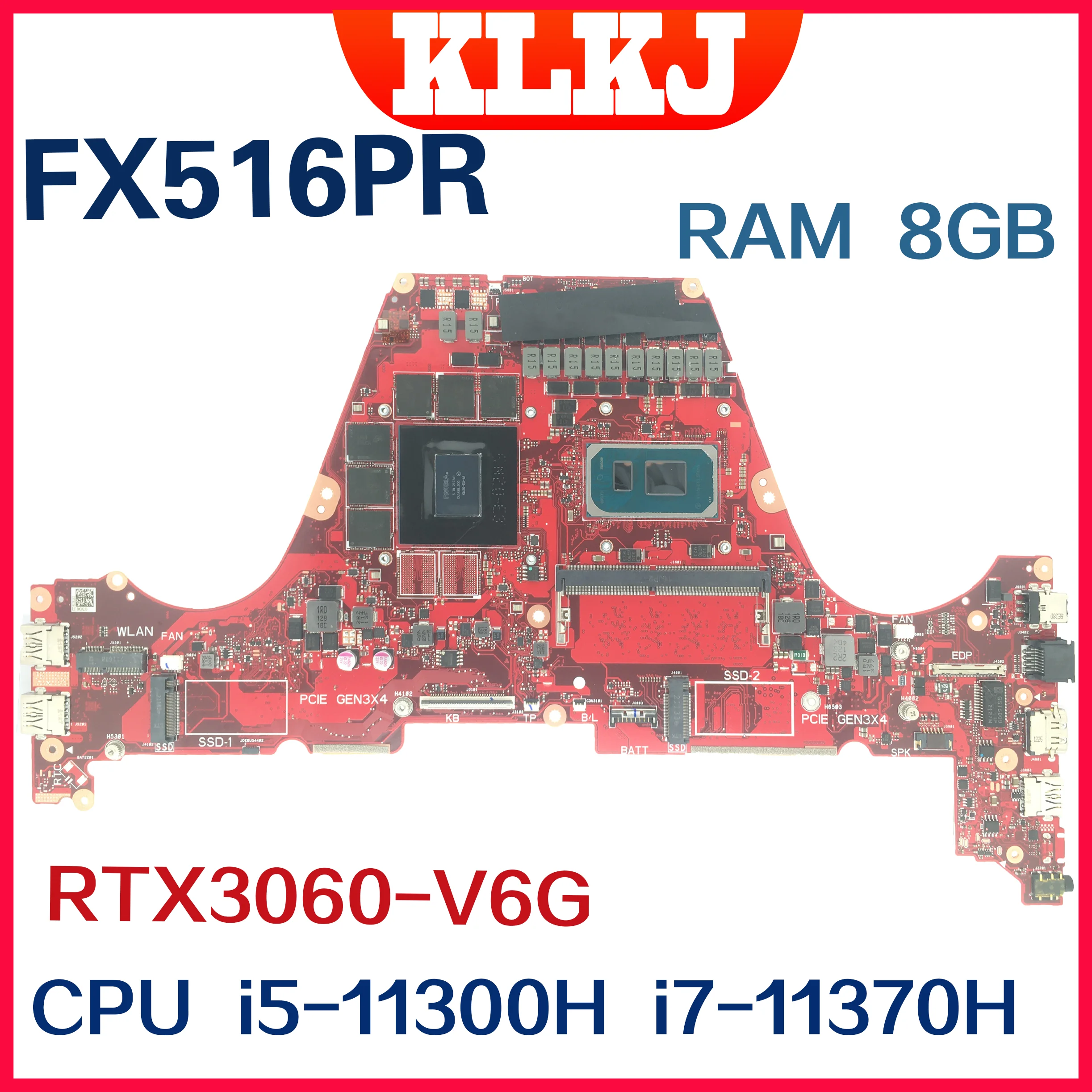 Scheda Madre Dinzi Fx516Pr Per Asus Tuf Dash F15 Fx516Pr Fx516Pm W/I7-11370H I5-11300H Scheda Madre Del Computer Portatile Cpu 8Gb-Ram Rtx3060-V6G