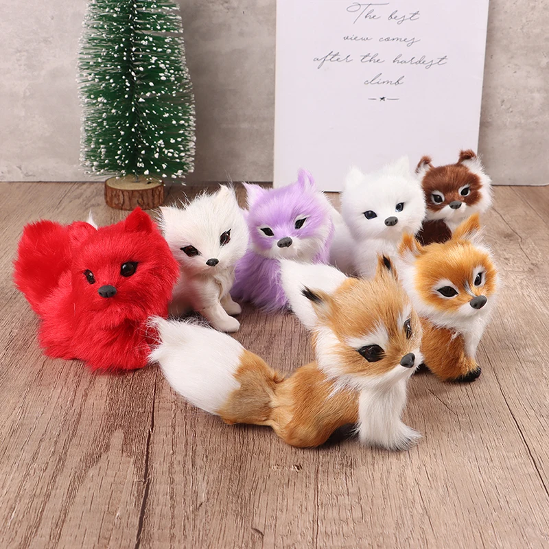 Cute Mini Simulation Animal Foxes Plush Decor Toy Doll Model For Children  Kids Birthday Gift For Home Office Desktop Bag Decor