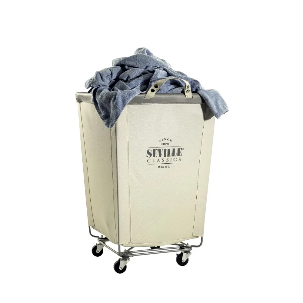 

Seville Classics Large Commercial Heavy Duty Rolling Steel Frame Laundry Hamper Canvas Cart Bin, w/ Wheels for Hotel, Home,