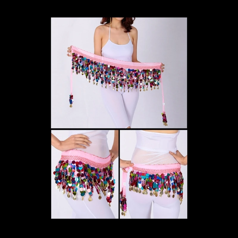 

Flashy Belly Dancing Hip Wrap with Fringes Waist Chain Hip Scarf